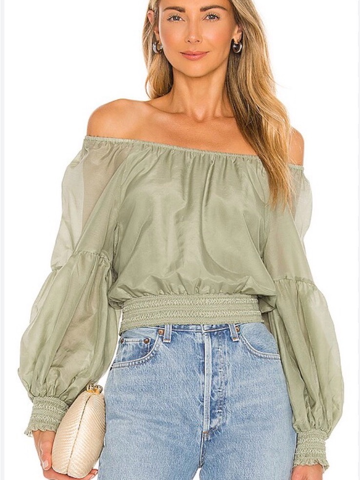 Alice + Olivia Off-Shoulder Sage Green Women's Top